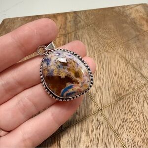 925 Plated Natural Lace Agate Stone Pendant